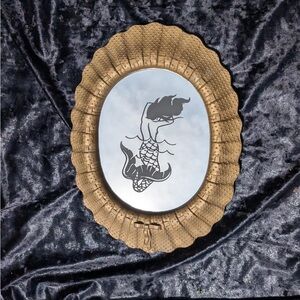 Artistic Gold Oval Mirror with Mermaid Motif